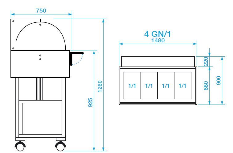 ELC2834W Espositore legno caldo bagnomaria (+30°+90°C) 4x1/1GN